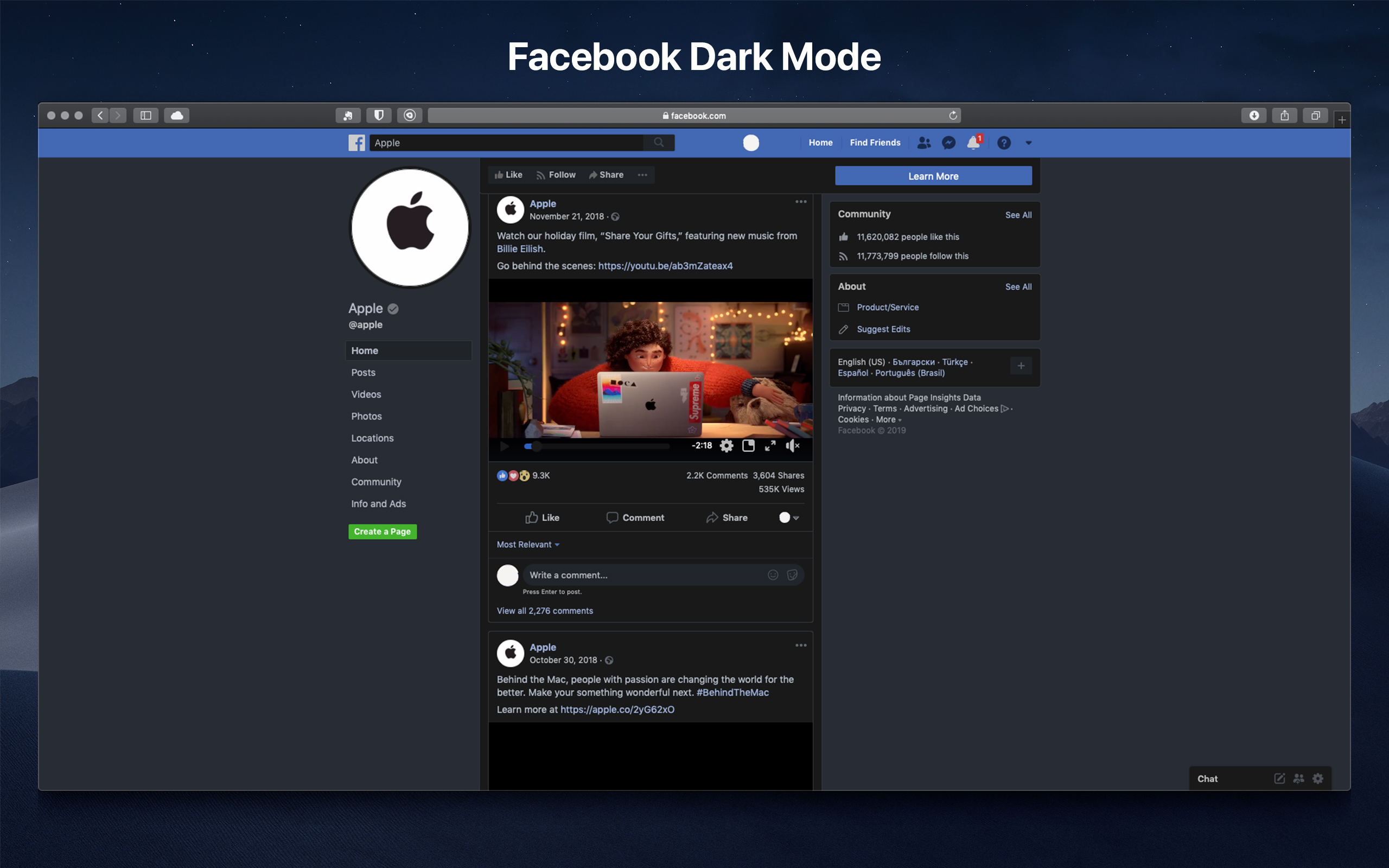 Facebook_Night Eye - Dark mode extension
